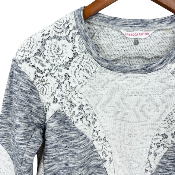 REBECCA TAYLOR Lace Insert Sweatshirt Gray White Silver - Picture 3 of 7